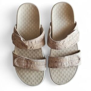 Vionic Orthotic Slide Sandals Women’s 11 Beige Cork Comfort Shoes Travel Resort